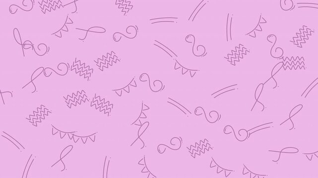 Bunting flags and intricate mesh patterns form a rhythmic geometric design on a soft pastel pink background.