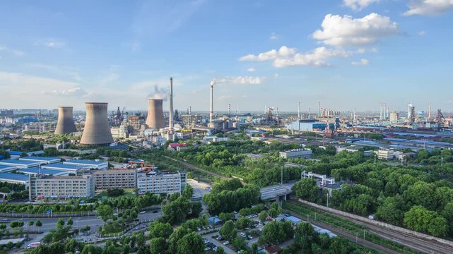Wuhan Steel Plant and Thermal Power Plant Production Time-lapse, Hubei, China