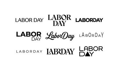 Obraz premium Labor Day Minimal Typography Bundle Modern Clean Lettering Collection for Holiday Poster, T Shirt, Sticker, Banner, Merchandise, Social Media, and Print Design