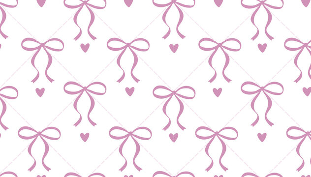 Pink Ribbon Bow Seamless Pattern Transparent PNG Background for Baby Girl, Nursery and Gift Wrap Design