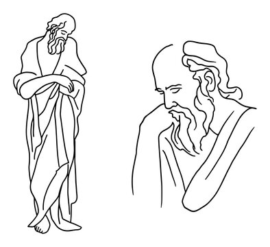 Greek philosopher statue set in minimalist line art style