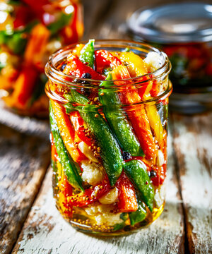 Artisan Italian Giardiniera Pickled Vegetables in Glass Jar &ndash; AI Generative
