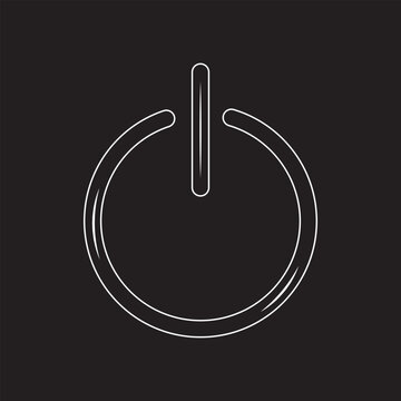 Power button icon. Simple round shape. Flat white stock on off switch symbol. Vector illustration design Isolated on Dark background.