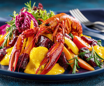 Luxury Gourmet Lobster Salad with Fruits and Vegetables &ndash; AI Generative