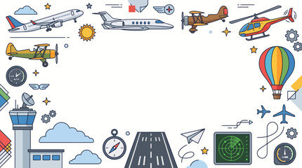National aviation day vector illustration with commercial airplane biplane helicopter and airport control tower icons © Fahmi