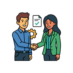 Fototapeta premium business people shaking hands on agreement with checklist and gears