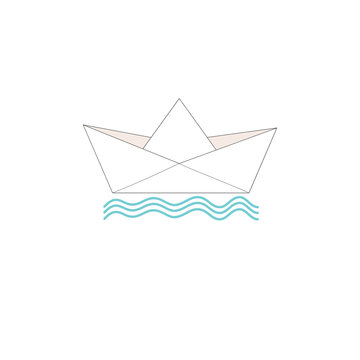 Origami paper boat on waves with sail away text vector illustration