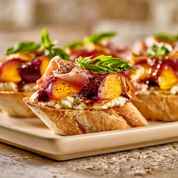 Peach Ricotta Crostini with Prosciutto and Basil &ndash; AI Generative