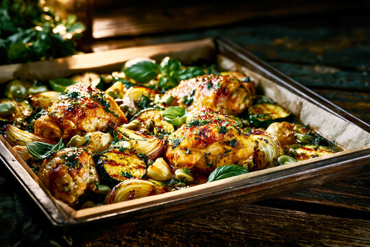 Rustic One-Pan Roasted Chicken Legs with Zucchini &ndash; AI Generative