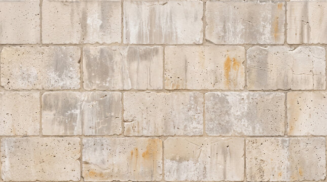 Aged Cream Limestone Wall Texture with Weathered Gray Patina and Rustic Natural Stone Masonry