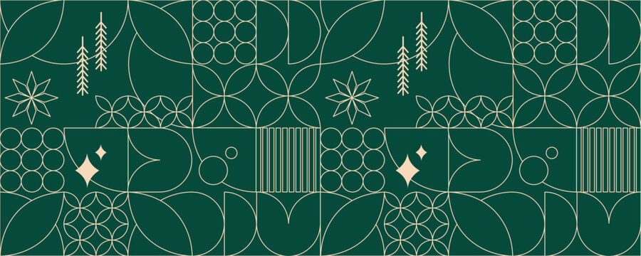 Modern Geometric Mosaic Seamless Pattern with Scandinavian Minimal Line Art. Abstract Repeating Background for Wallpaper, Textile and Surface Design