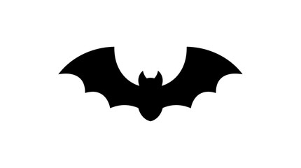 Fototapeta premium Bat silhouette with outstretched wings is centered on a white background, offering a minimalist representation of the nocturnal mammal.
