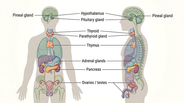 Human endocrine system diagram showing major glands