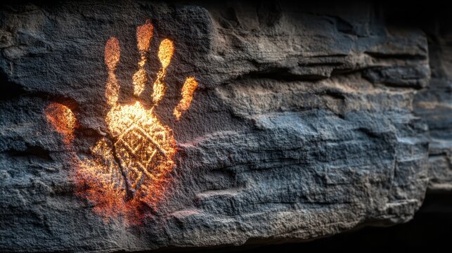Ancient hand print on rock.