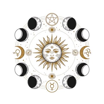 Mandala style sun face vector illustration.