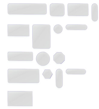 Variety of empty white sticker shapes arranged on white background with stickers geometry adhesive