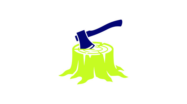 Chopping Axe Embedded in Wood Stump Icon