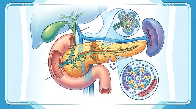 Medical diagram of the human pancreas gallbladder and duodenum