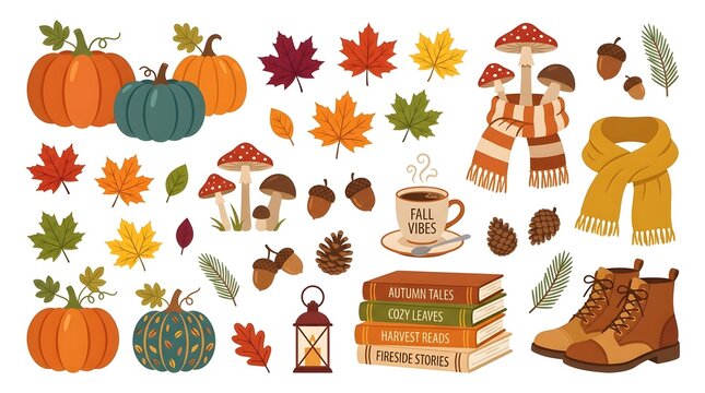 Cozy Autumn Clipart Collection With Fall Elements
