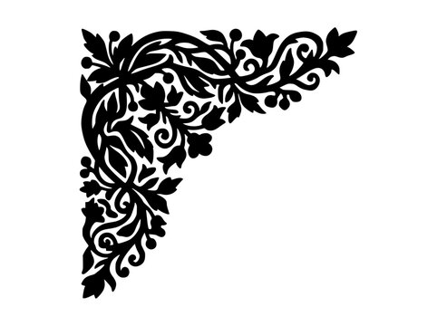 Ornate black floral corner border decoration with leaf and vine motifs