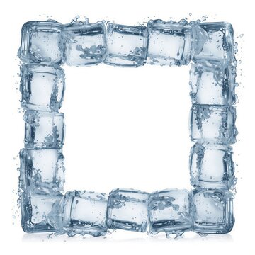 Luxury Crystal Ice Cube Frame with Water Drops Isolated on Transparent Background