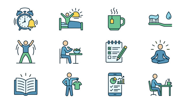 Diverse collection of business and finance related icons and symbols.