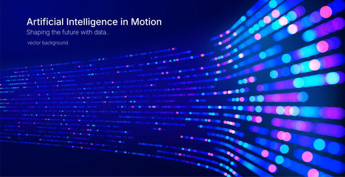Futuristic data array visualization with flowing particle waves and digital interface representing big data analysis, pattern recognition, artificial intelligence, machine learning vector background