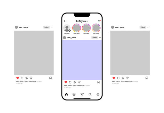 instagram post frame mockup user interface in iphone 17 pro max mobile screen. instagram feed template