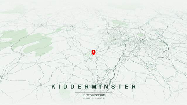 Modern minimalist vector map of Kidderminster, Worcestershire, England. High-quality scalable illustration of Kidderminster geographic boundaries along River Stour for posters design. 