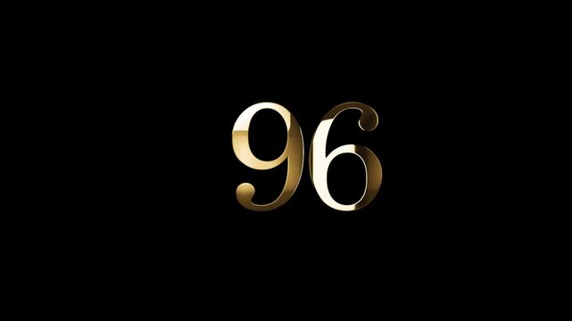 Number 96 in gold style with gold particles and transparent background, ninety six