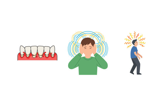 Medical Health Symptoms Set Featuring Inflamed Gums Tinnitus and Severe Migraine Pain Icons