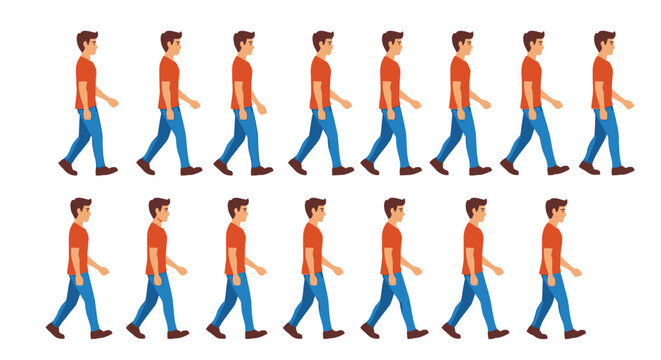 A series of cartoon men walking in a consistent side view animation sequence