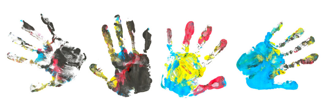 Colorful hand print isolated on white background
