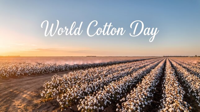 Golden Sunrise Over Vast Mature Cotton Field Plantation Rows at Harvest Time Wide Angle Banner