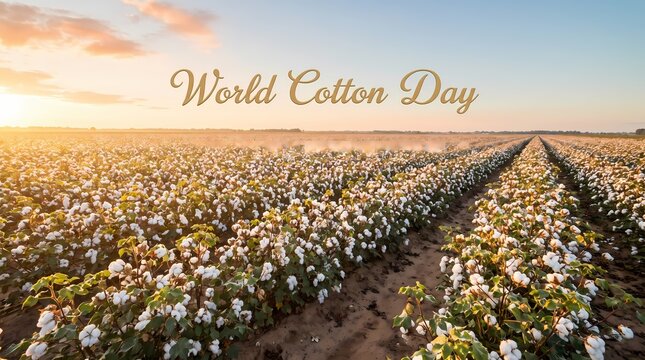 Beautiful white cotton field under warm sunset sky natural agricultural landscape