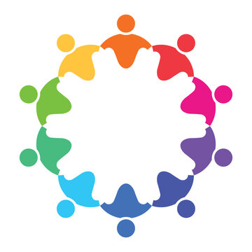 Colorful Silhouettes of People Connected in a Circle Design Image