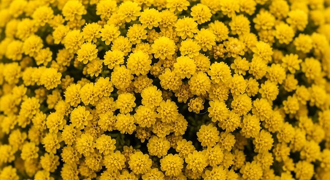 Macro close up view of bright yellow tansy flower heads