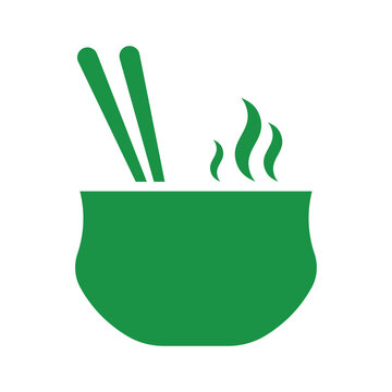 Green Bowl with Chopsticks and Steam Representing Asian Cuisine