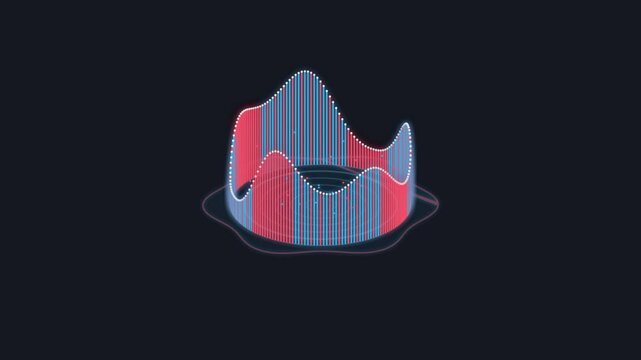 Pulsing digital waveform circle animation displaying rhythmic blue and pink light bars in motion graphic video