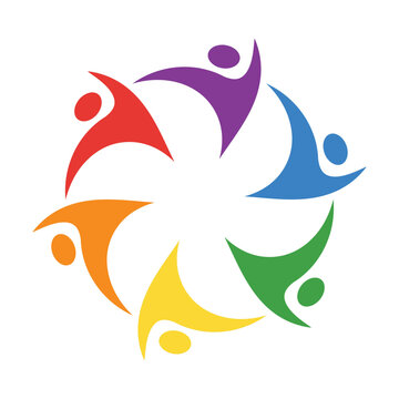 Diverse Abstract Figures Representing Unity and Celebration in a Circular Design