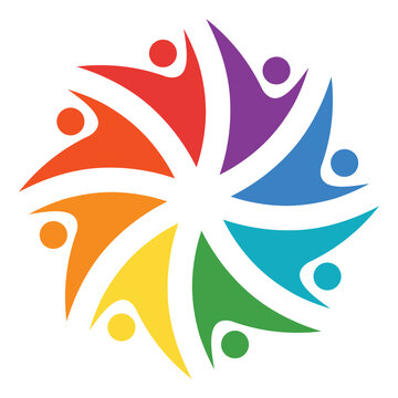 Colorful abstract design representing unity and community through people figures