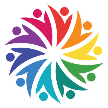 Colorful Circular Design with Abstract Human Figures Celebrating Diversity and Unity