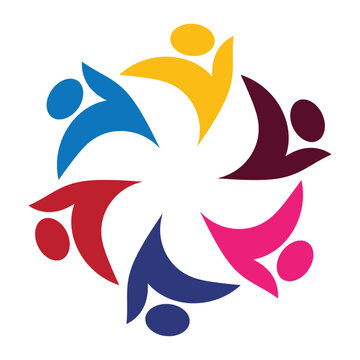 Colorful Silhouette People in Circular Formation Illustrating Unity and Diversity
