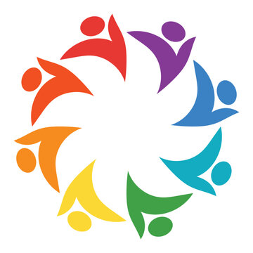 Colorful Circle of Joyful Silhouettes Representing Teamwork and Unity