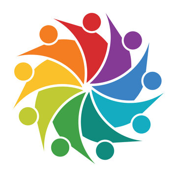 Colorful People Icons in Circular Arrangement Representing Unity and Collaboration