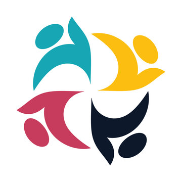 Colorful abstract figures representing teamwork and collaboration in motion