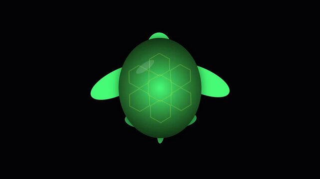 Animated Green Turtle with Hexagonal Shell Floating on Dark Backdrop