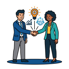 Obraz premium business partnership handshake with lightbulb idea and growth chart symbols