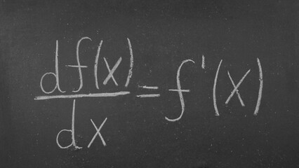 Mathematical formula for the first derivative of a function on the blackboard © Predrag