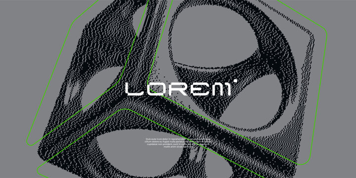 Futuristic background with 3d dithered cube and geometric lines.